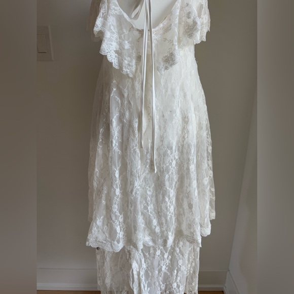 POL Sheer Lace Layering Slip Dress Spaghetti Straps Tiered Skirt - Picture 10 of 15